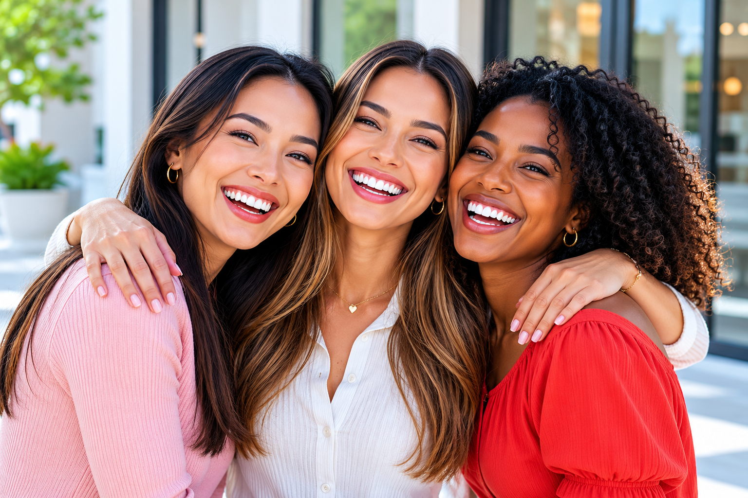 Three women with beautiful healthy smiles