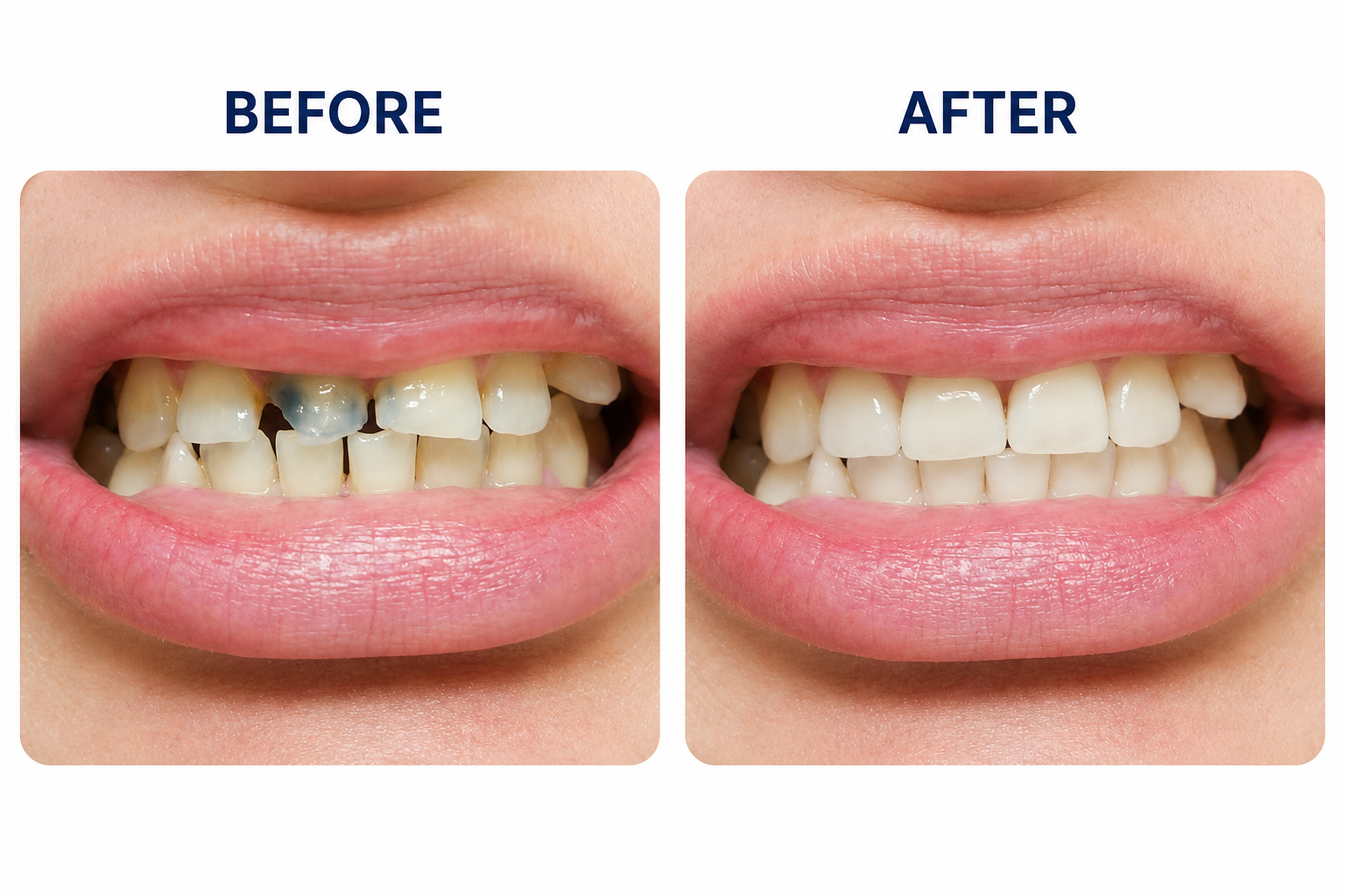 Dental before and after result showing improved smile and restored teeth in Las Vegas