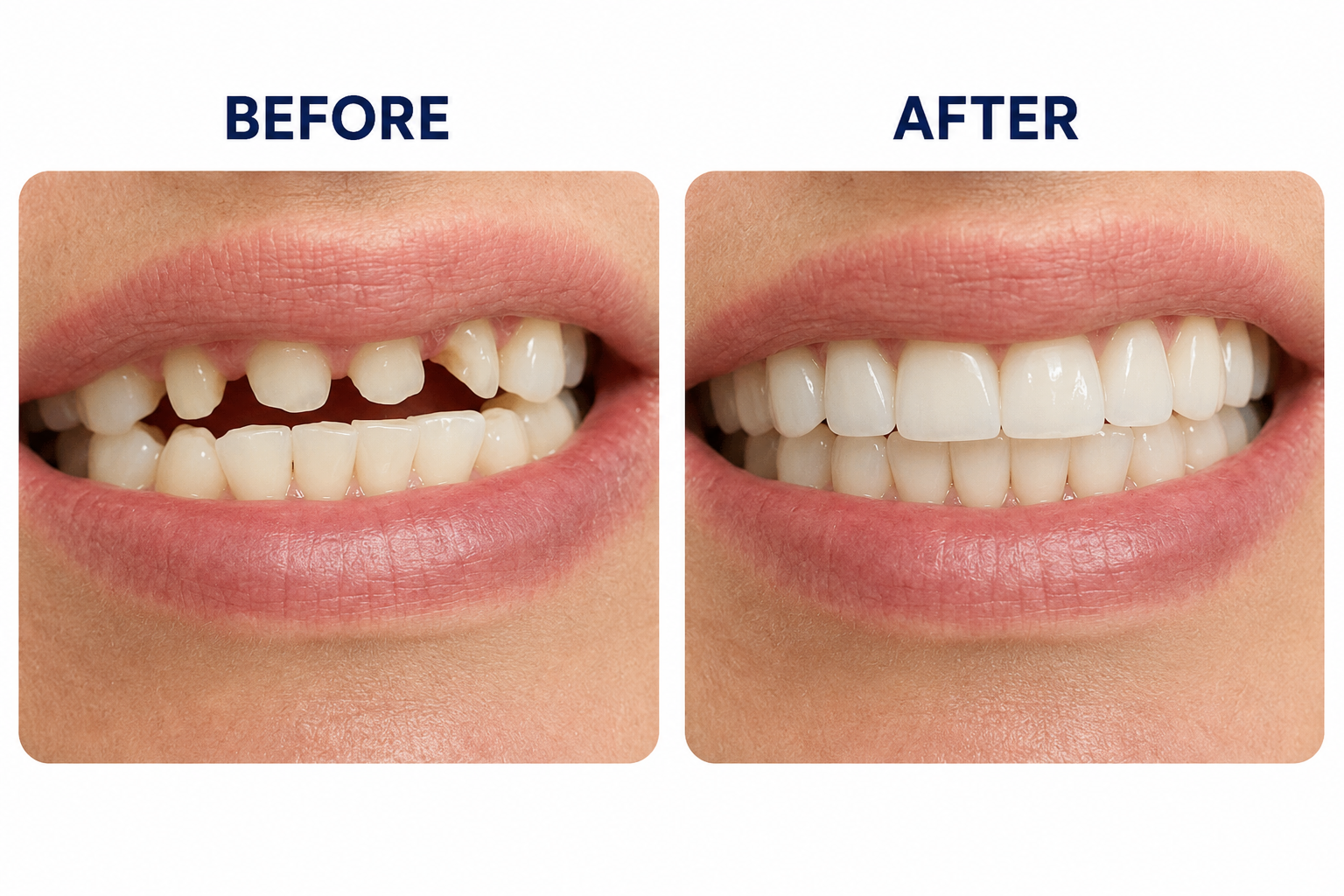 Before and after dental smile transformation at Perfect 32 Dental Care Las Vegas