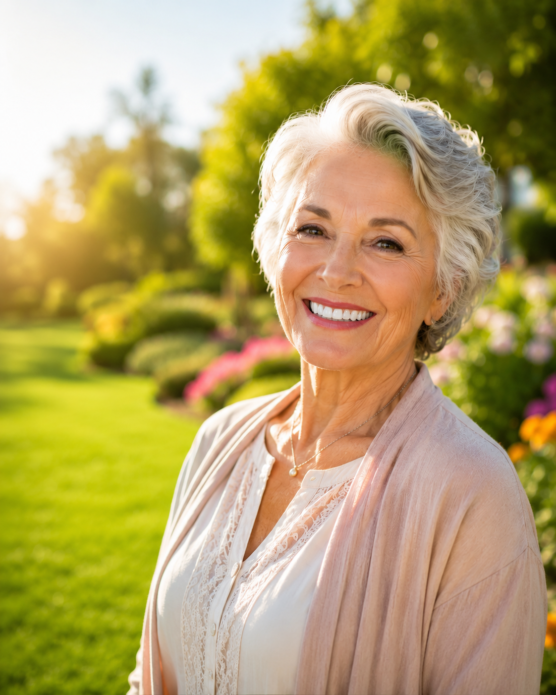 Happy senior woman smiling with dentures
