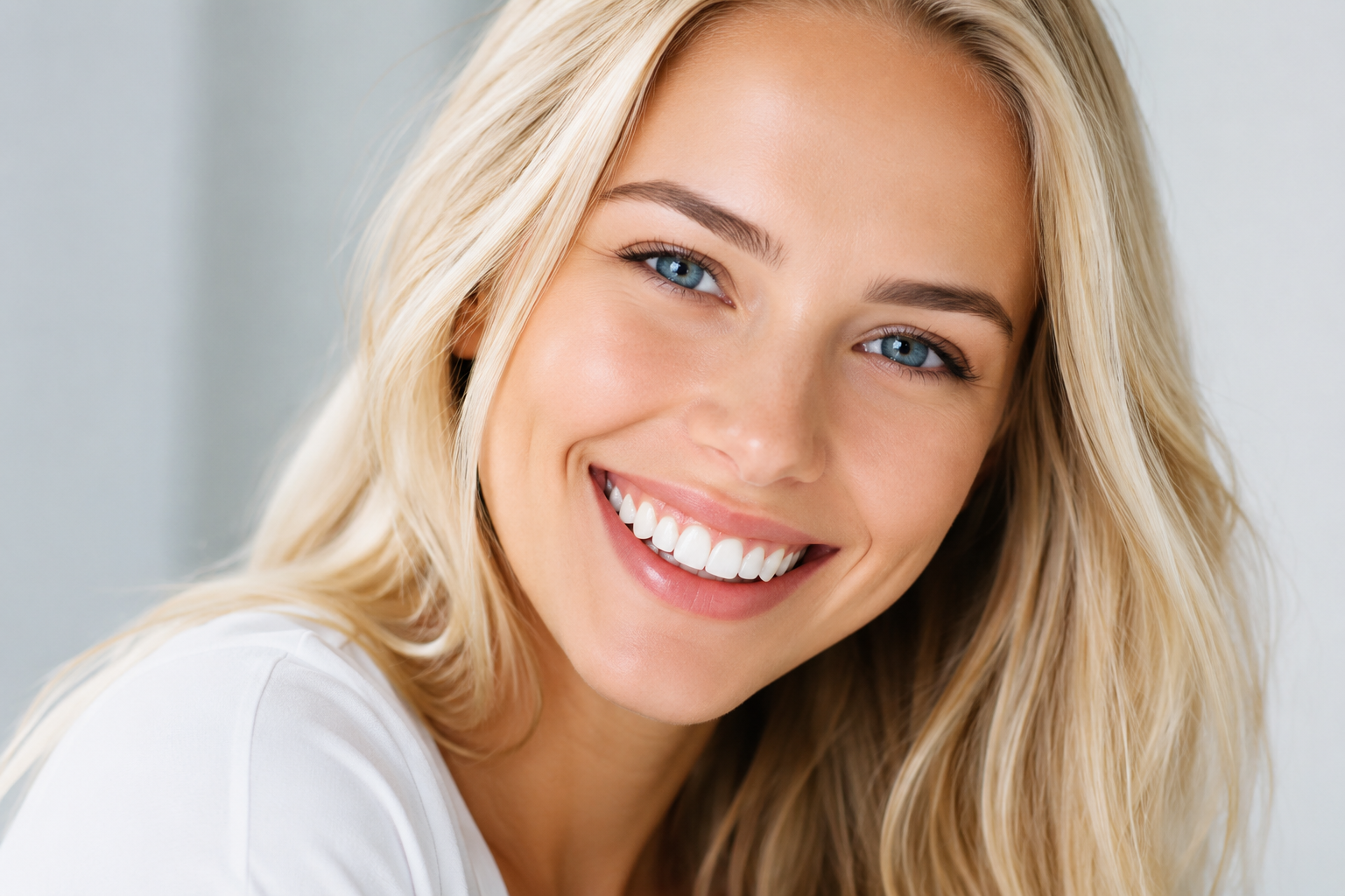 Patient smiling after receiving a custom porcelain dental crown at Perfect 32 Dental Care in Las Vegas